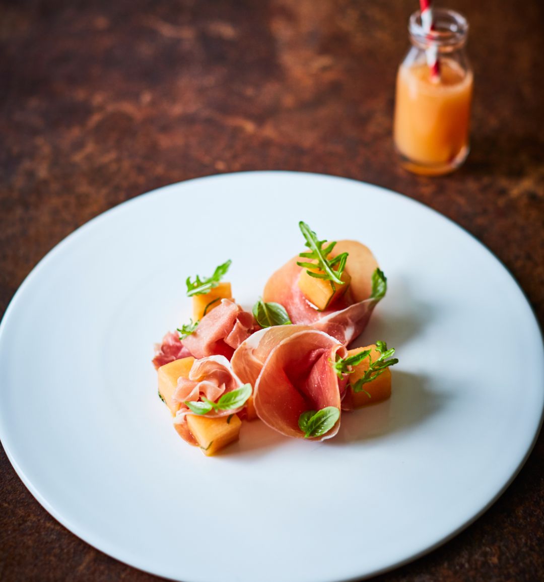 Serrano ham and basil-infused melon
