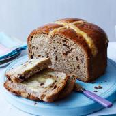 Classic hot cross bun loaf with butter