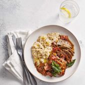 Liver, bacon and onions with white bean mash