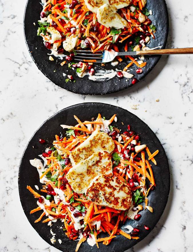 Cashew, carrot, pomegranate and halloumi salad recipe | Sainsbury's ...