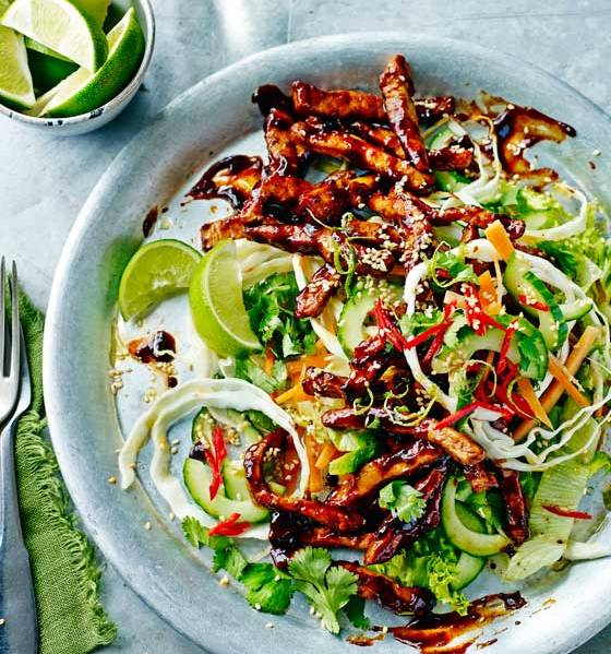 Sticky chicken stir-fry with slaw