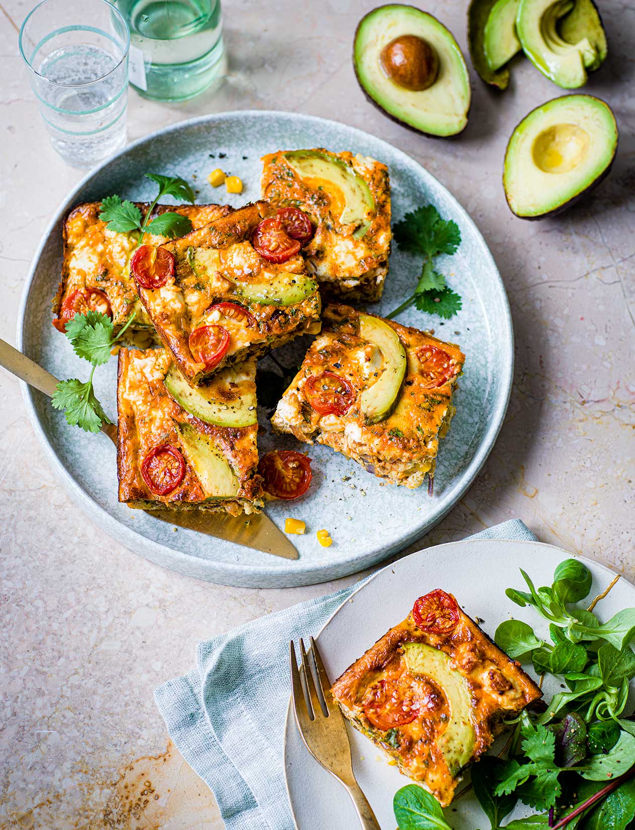 Baked avocado, corn and feta frittata recipe | Sainsbury`s Magazine