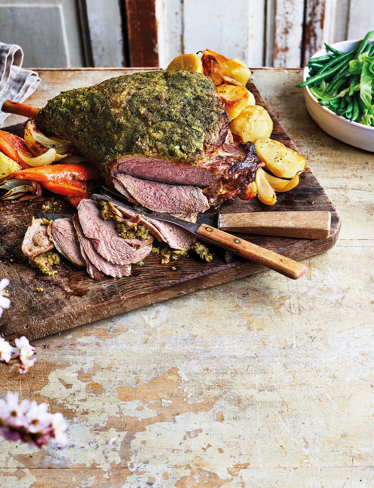 Roast leg of lamb with a watercress and caper crust | Sainsbury`s Magazine