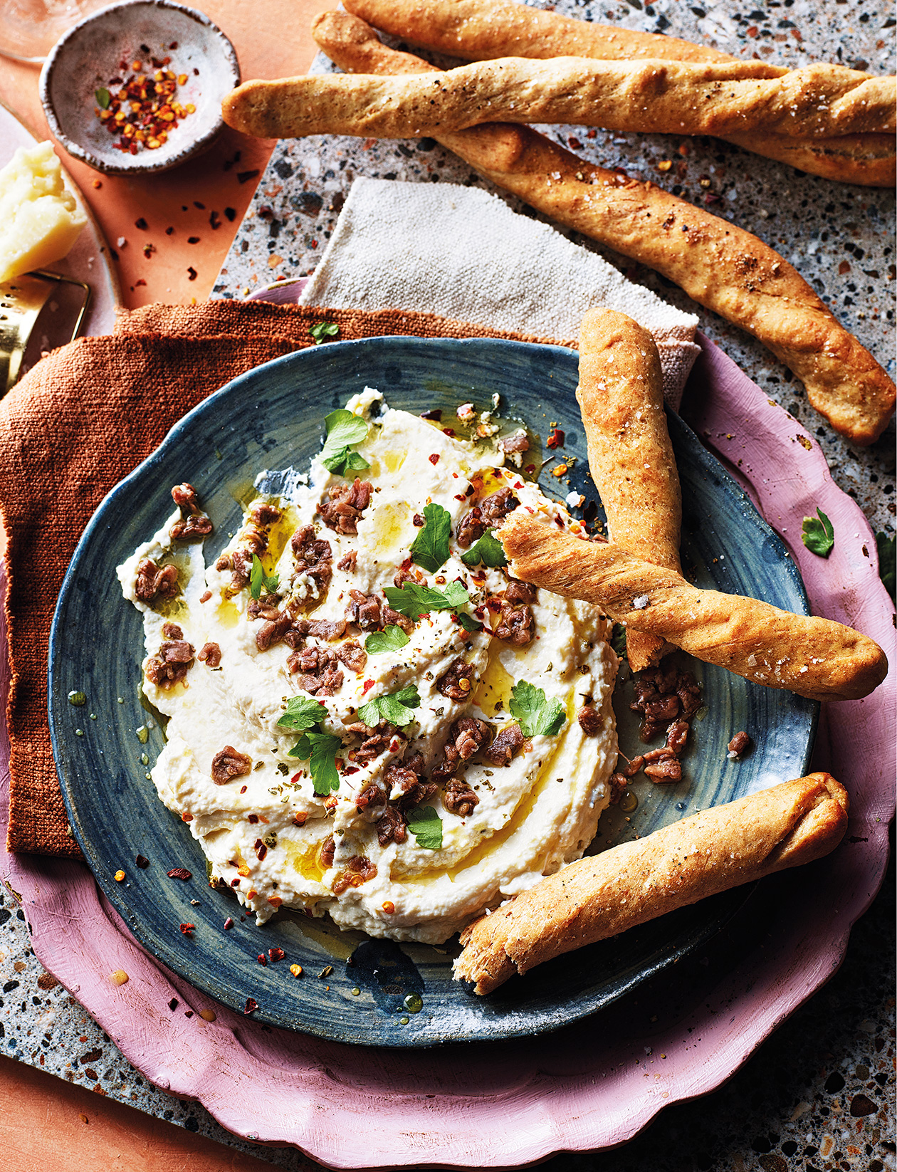 Whipped ricotta, anchovy and grissini recipe | Sainsbury`s Magazine