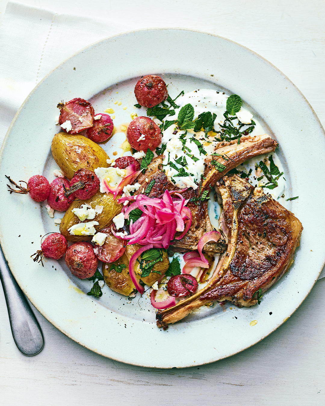 lamb-chops-with-roasted-radishes-recipe-sainsbury-s-magazine