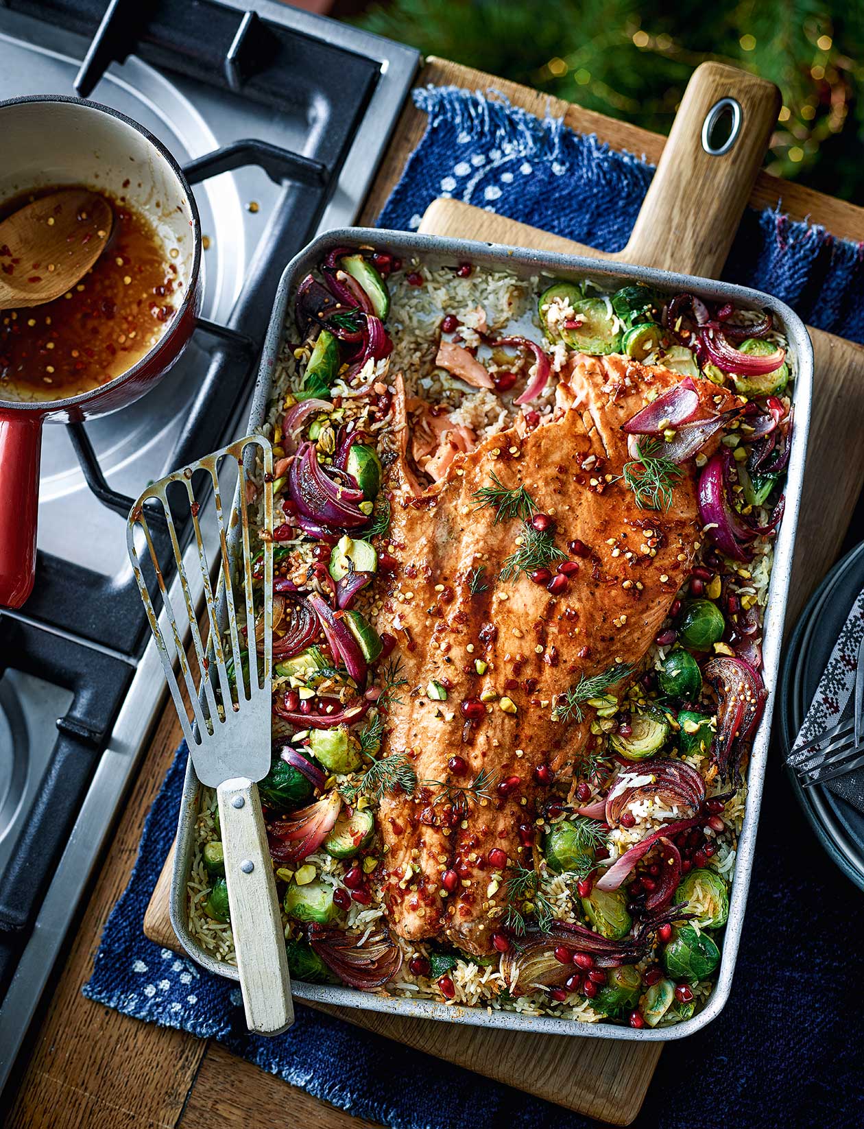 image of Spiced Salmon and Sprout Traybake recipe by Sainsbury’s Magazine image of Spiced Salmon and Sprout Traybake recipe by Sainsbury’s Magazine