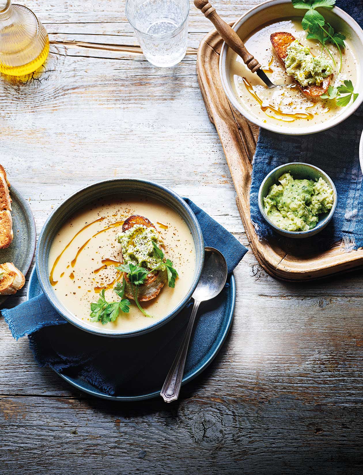 White onion soup with whipped Brie toasts recipe | Sainsbury`s Magazine