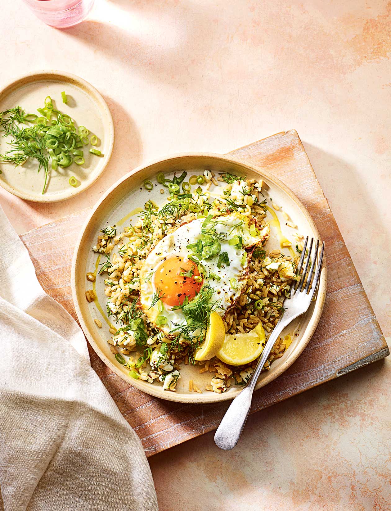 Dill and feta rice with crispy fried eggs recipe | Sainsbury`s Magazine