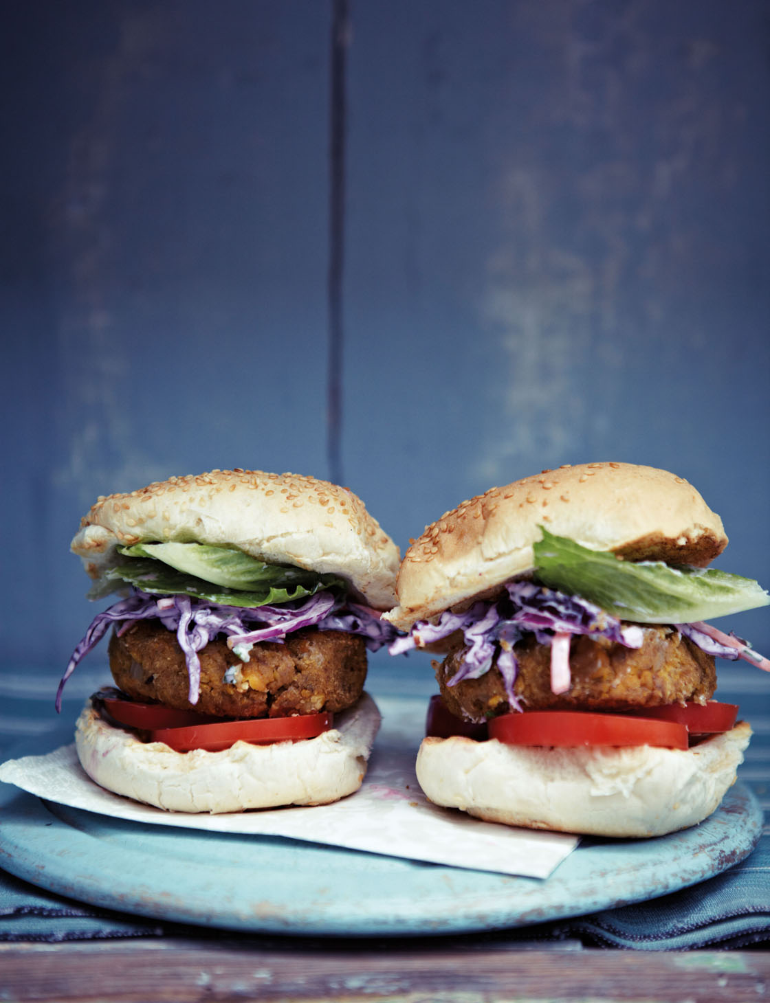 Anjum's Mile-high Chickpea Burgers With Indian Purple Coleslaw 