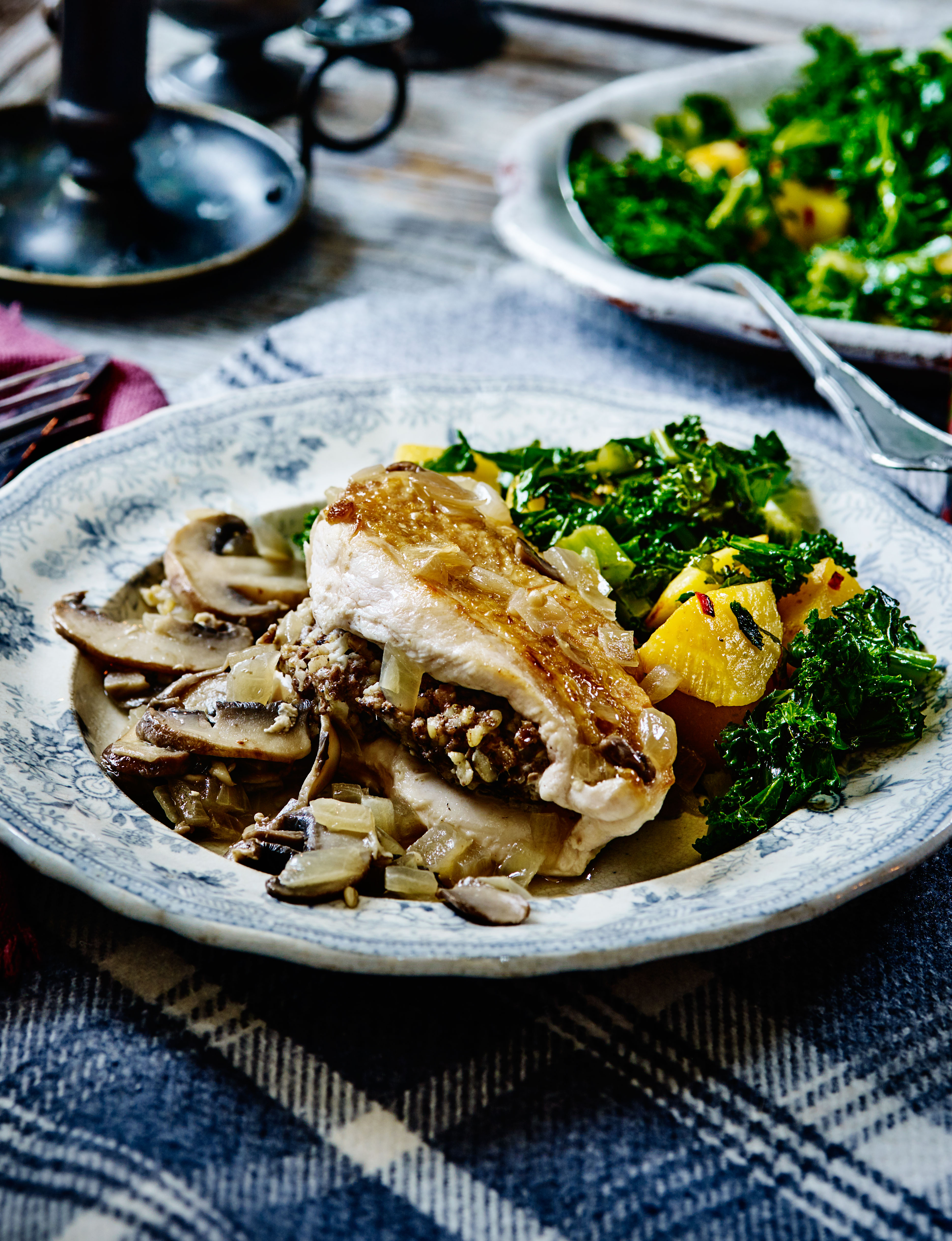 Haggis Stuffed Chicken Breasts With Chilli And Garlic Stir Fried Swede And Kale Sainsbury S Magazine