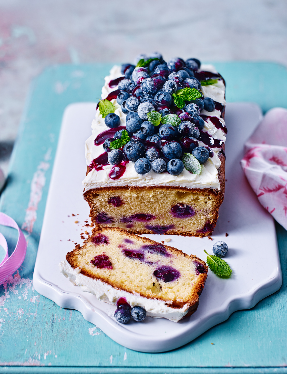 White chocolate loaf cake with blueberry cheesecake frosting ...