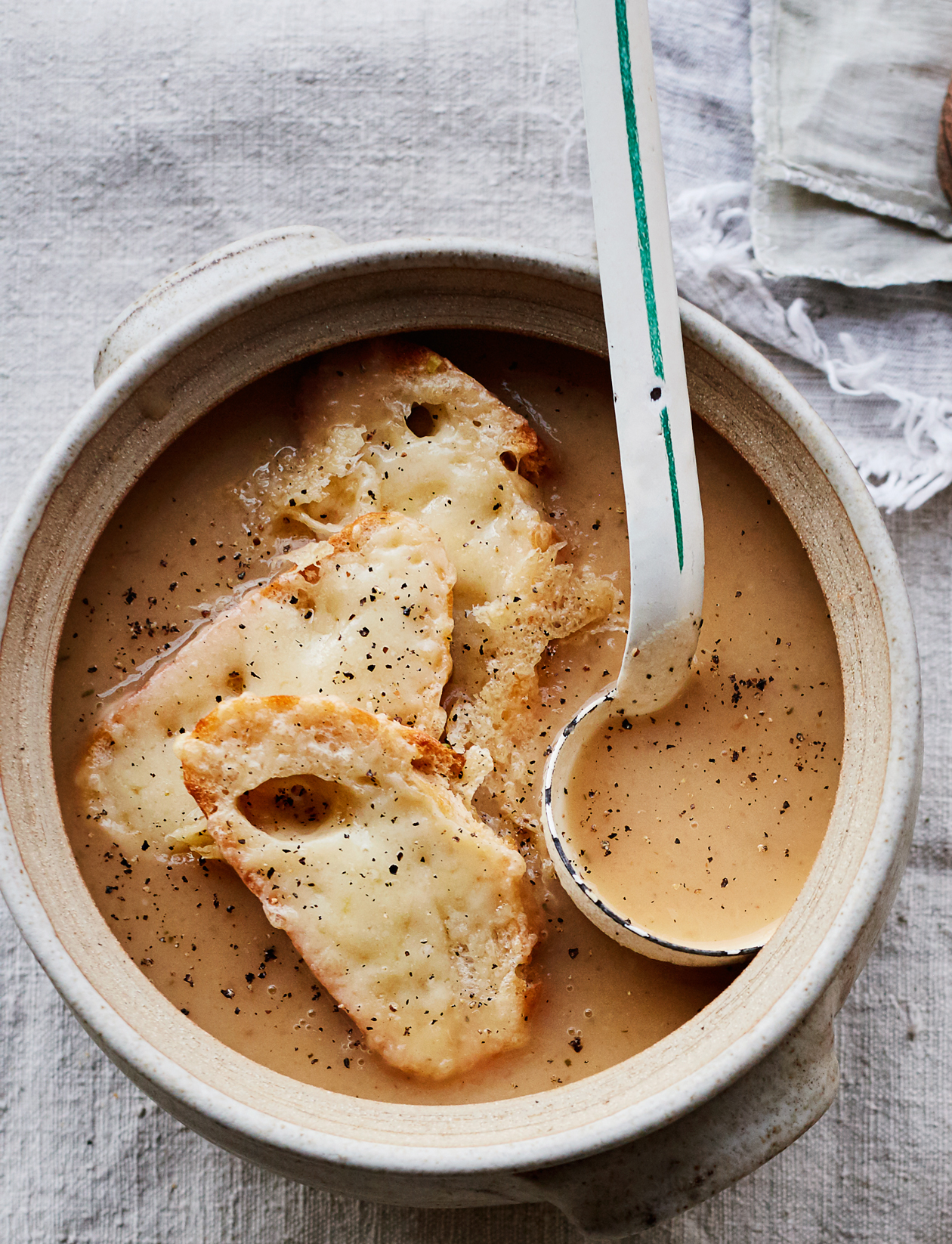 White onion soup with Gruyère croûtes recipe | Sainsbury's Magazine