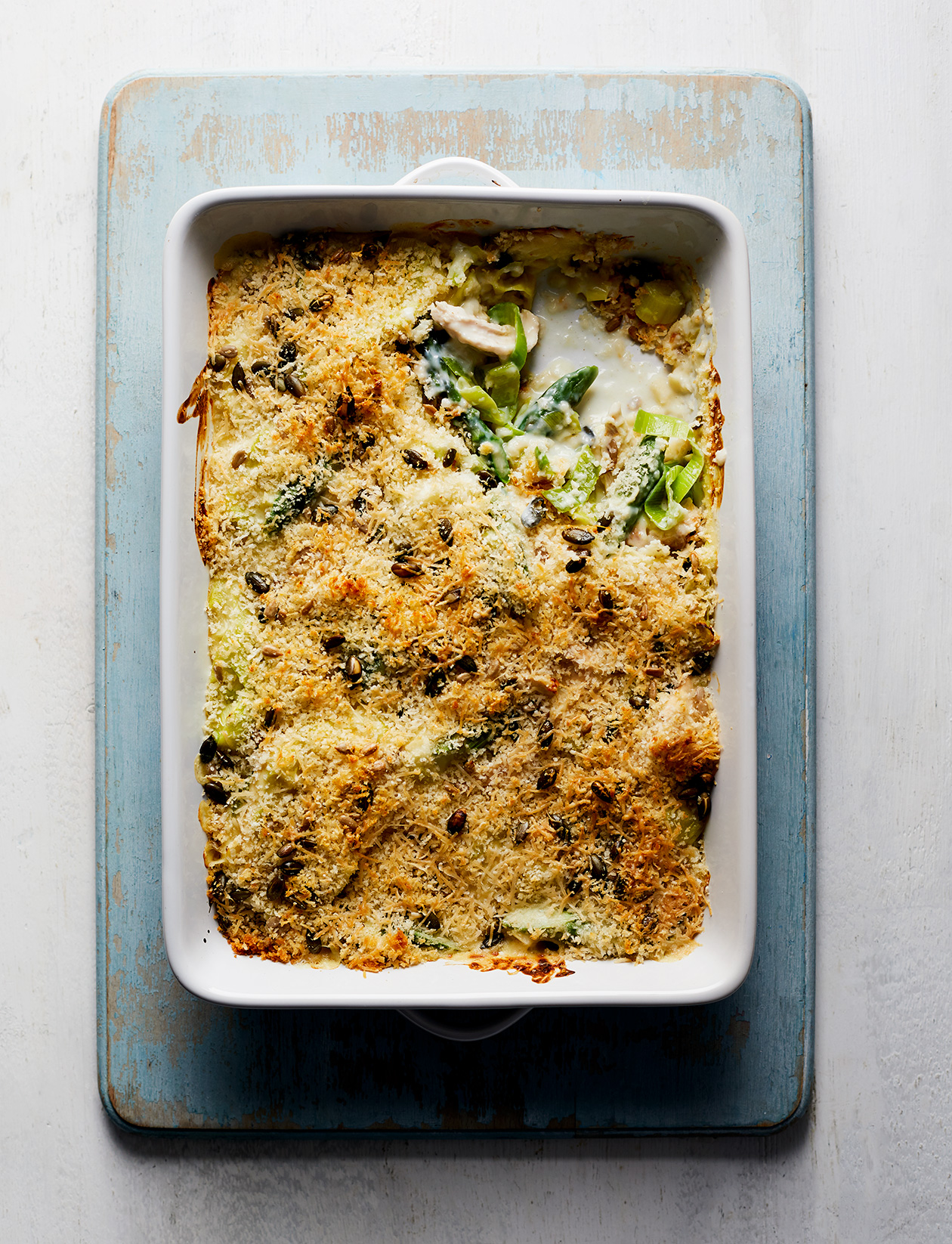 Chicken, leek and asparagus ‘crumble’ recipe | Sainsbury`s Magazine