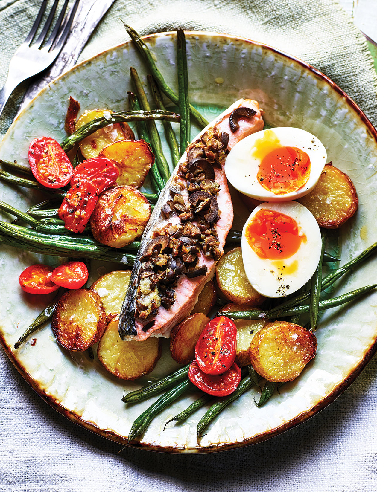 roasted-salmon-ni-oise-with-soft-boiled-eggs-sainsbury-s-magazine