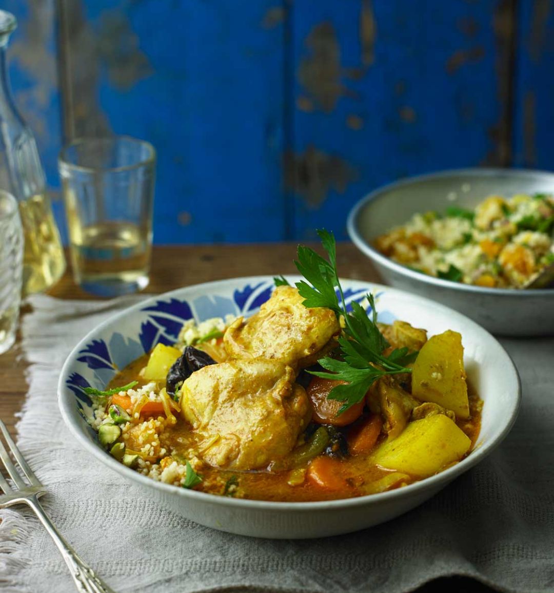 Persian chicken with pistachio and apricot couscous