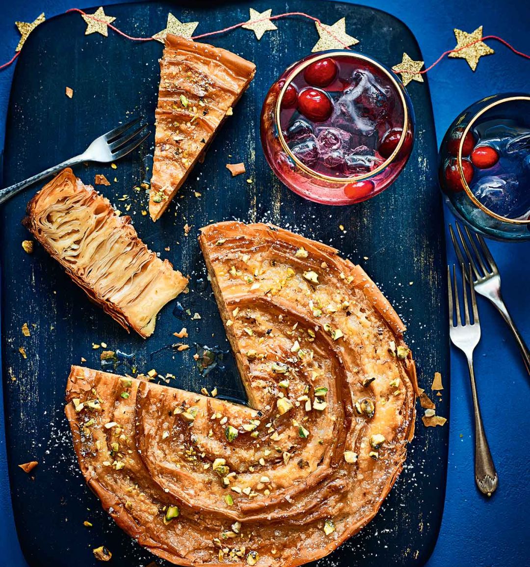 Rose, pistachio and cardamom crinkle cake