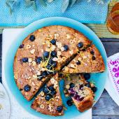 Pear, blueberry and hazelnut cake