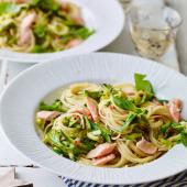 Chilli courgette capelli with smoked trout