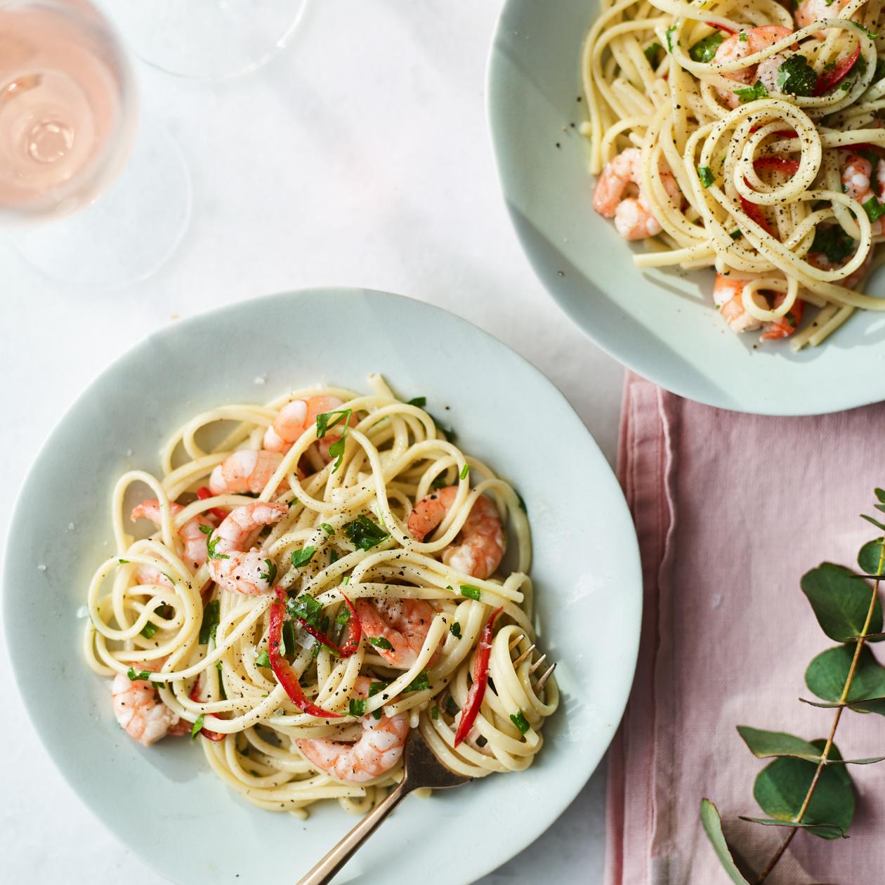 Pink prawn linguine recipe | Sainsbury`s Magazine