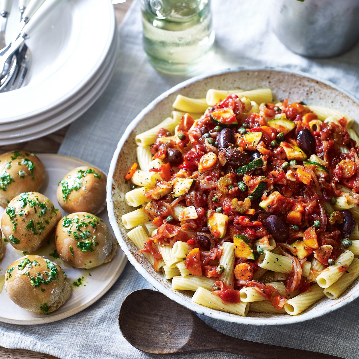 Chilli tomato pasta with garlic dough balls recipe | Sainsbury`s Magazine