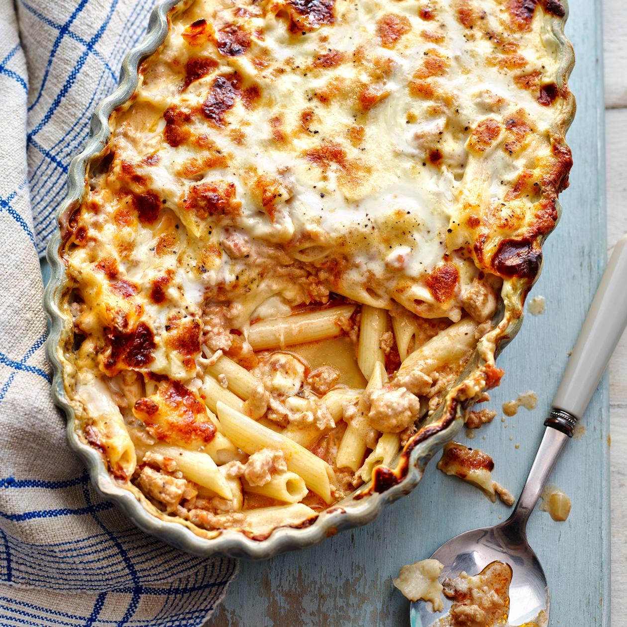 Pork, fennel and mozzarella pasta gratin | Sainsbury`s Magazine