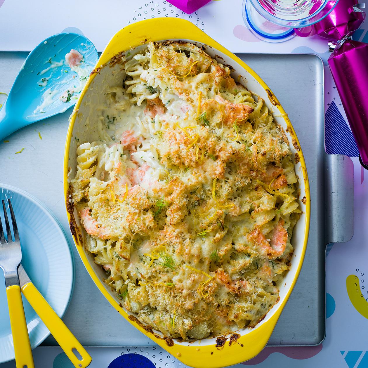 Scandi salmon pasta bake recipe | Sainsbury`s Magazine