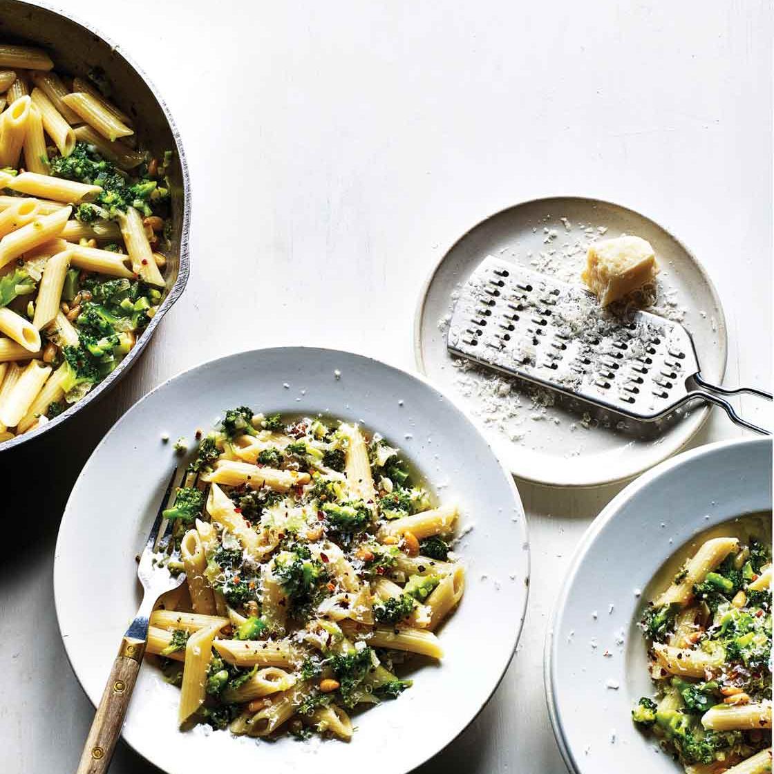 Broccoli pine nut pesto penne