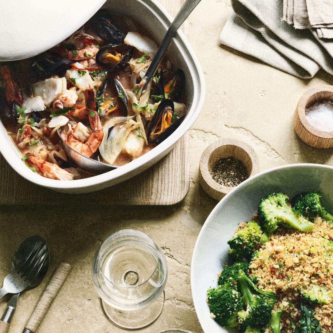 Southern Italian Fish Stew With Broccoli Pangrattato Sainsbury S Magazine