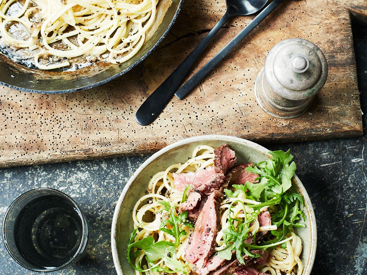 Peppered steak pasta recipe | Sainsbury`s Magazine