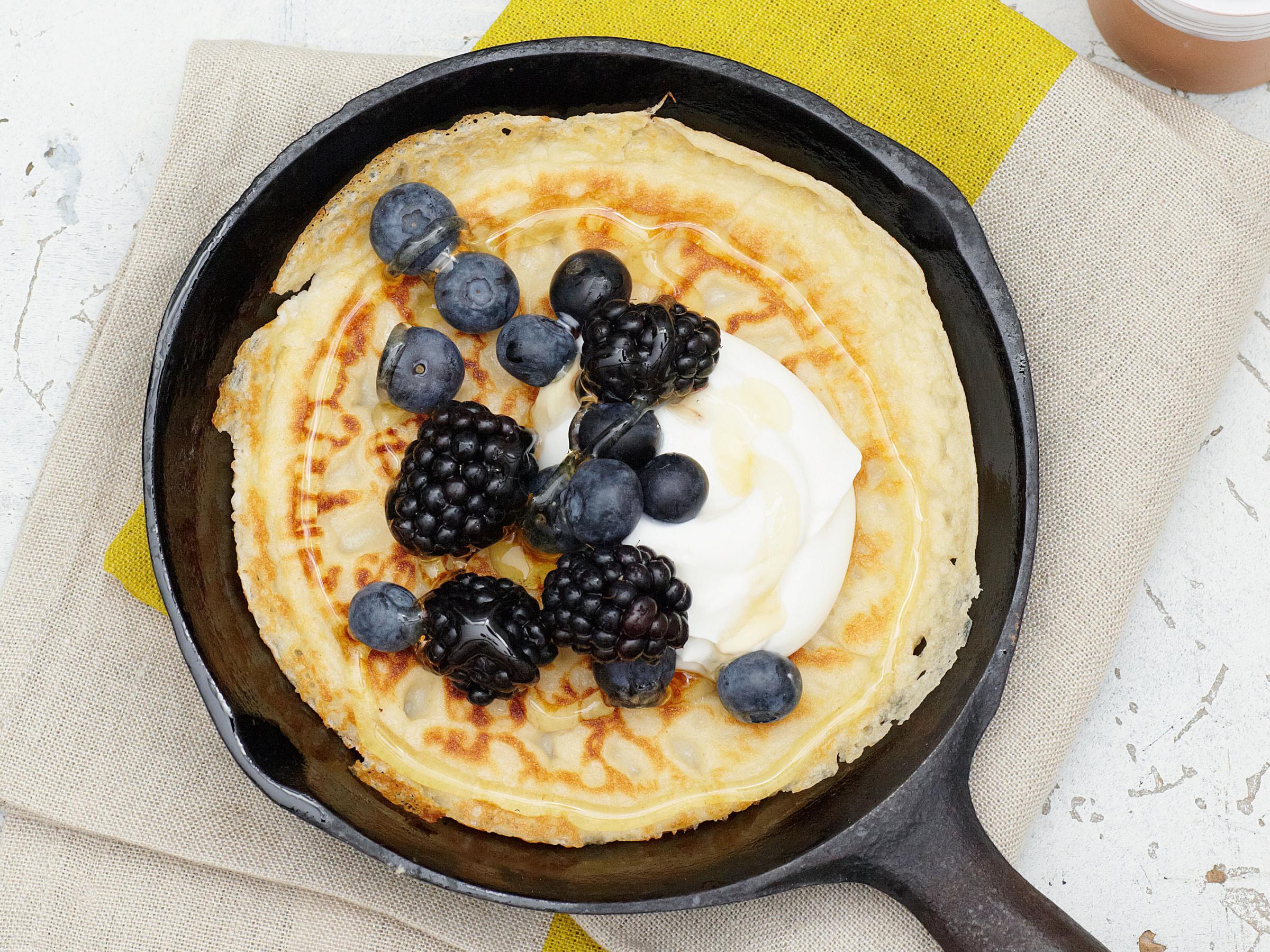 Spelt pancakes with honey and berries | Sainsbury`s Magazine