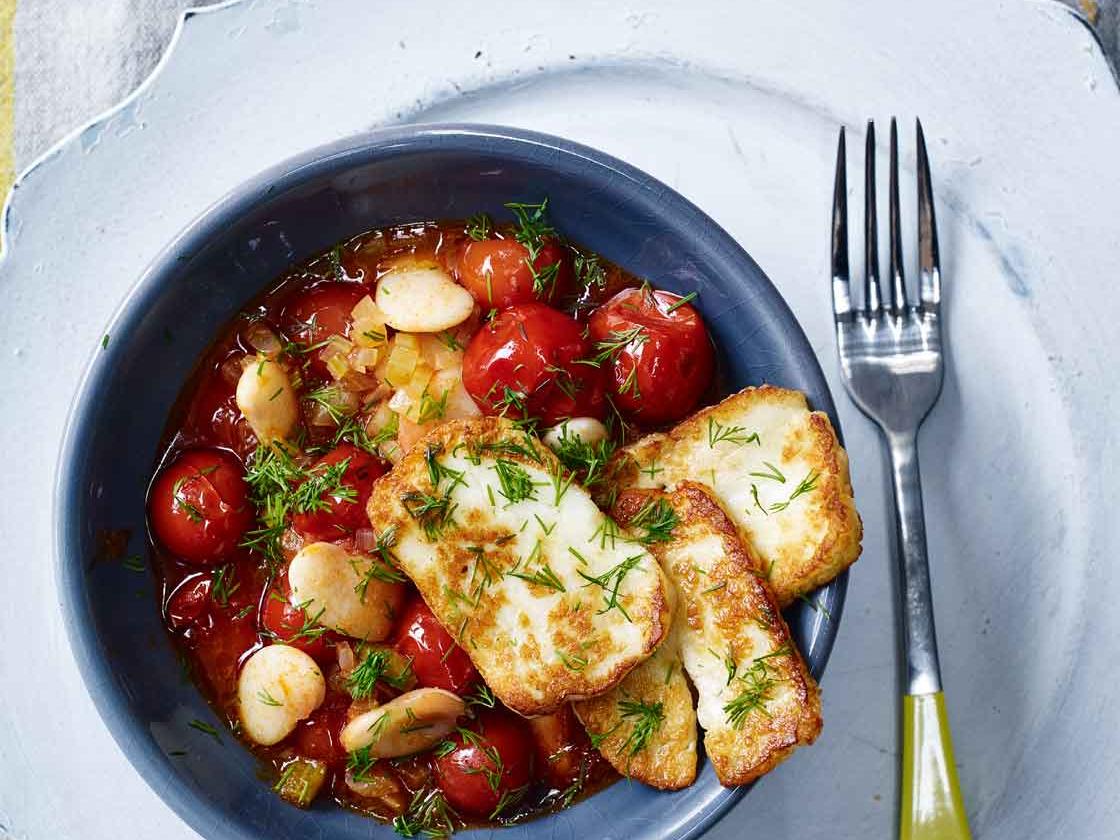 Herb omelette with feta and broad beans