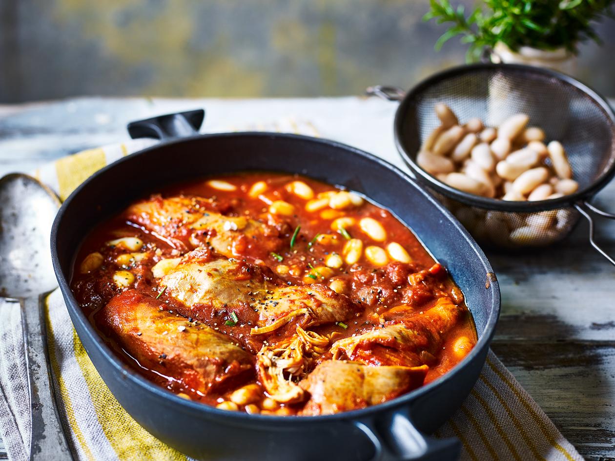 Leaner chicken cacciatore with cannellini beans and rosemary