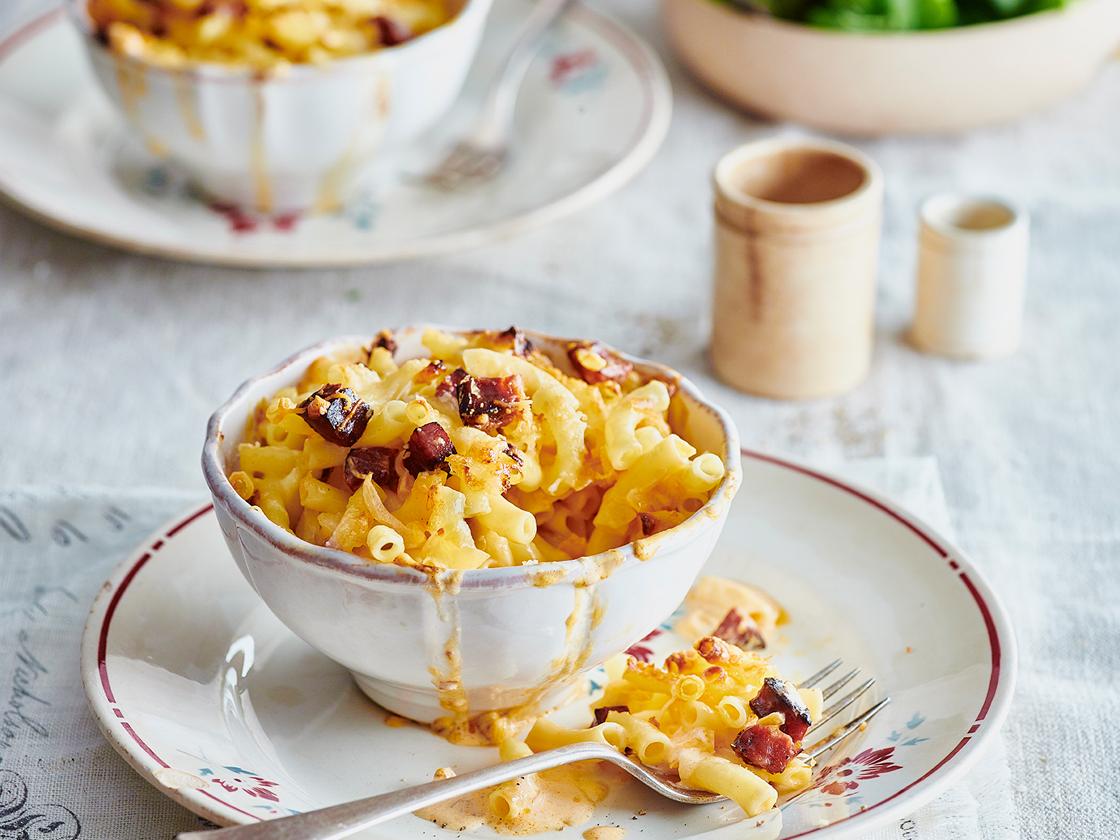 Baked Macaroni Chorizo And Chaource Cheese Pots Sainsbury S Magazine