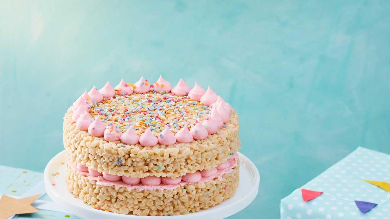 Rice Krispie Treat Sprinkle Cake - Sprinkle Bakes is Four! - Sprinkle Bakes