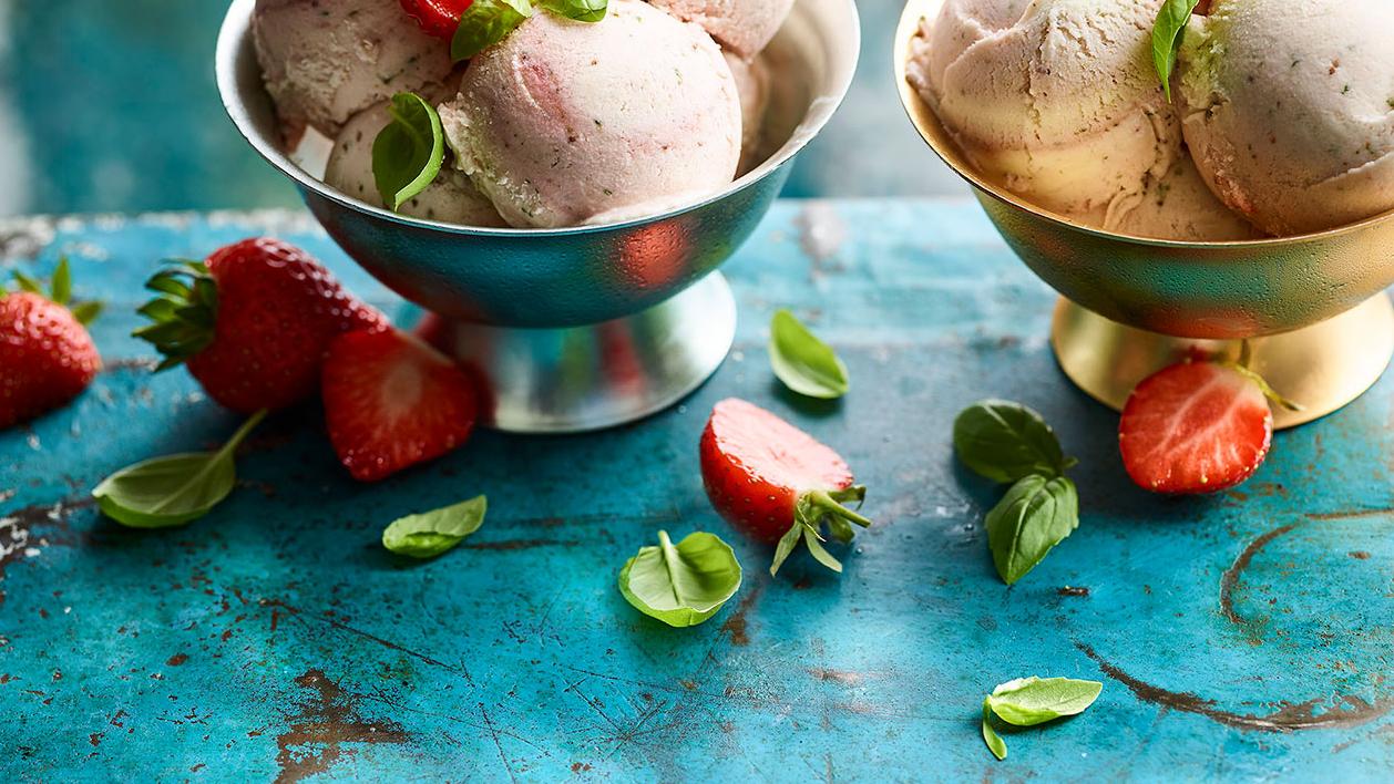 Strawberry and basil no churn ice cream