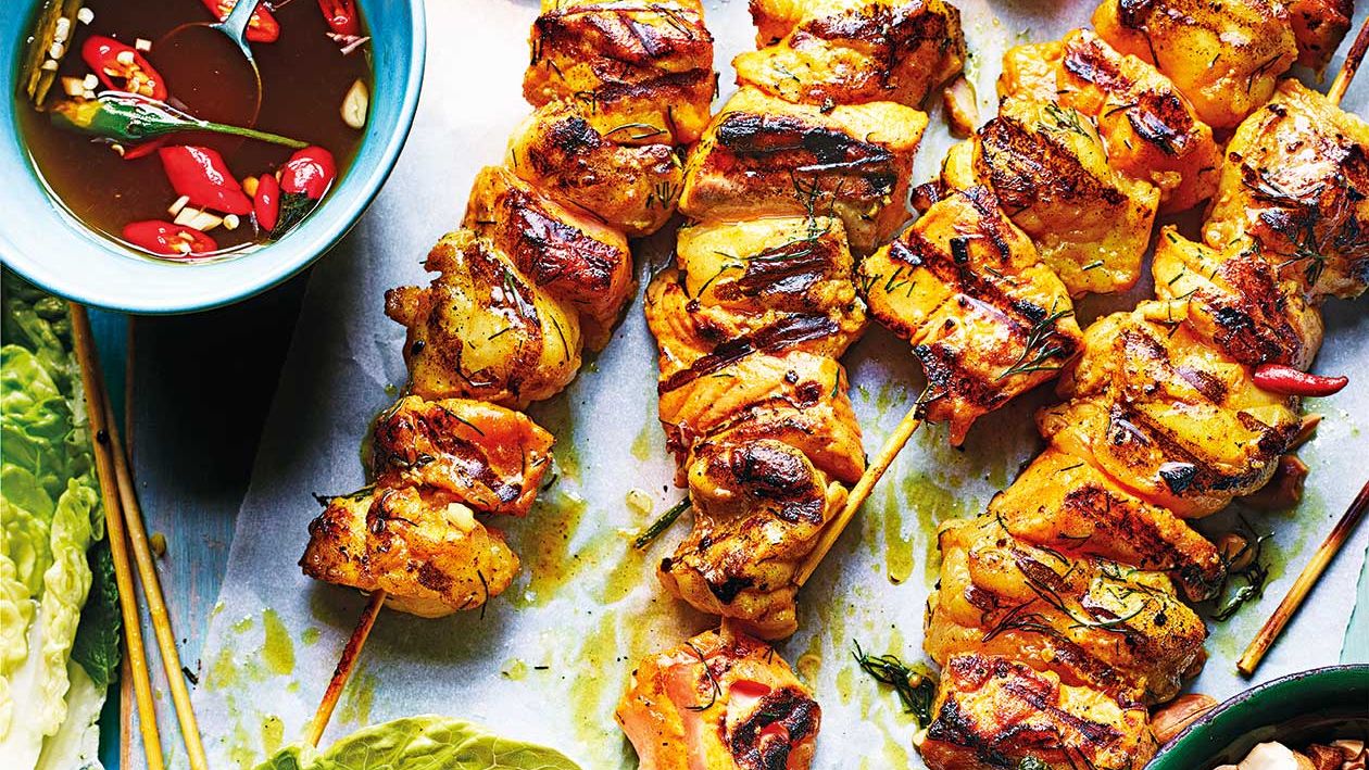 Skewered fish and lime kebabs