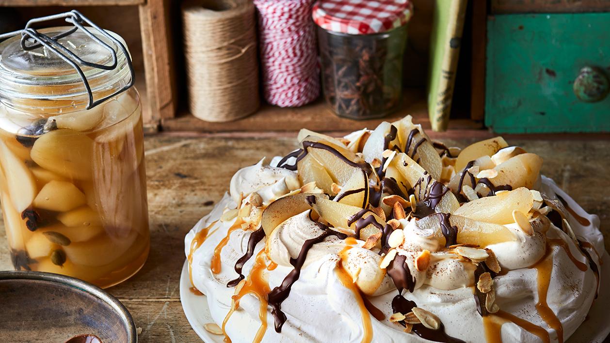 Pavlova With Spiced Pears And Salted Caramel Sauce Recipe Sainsbury S Magazine