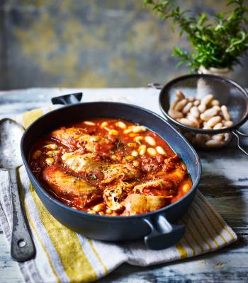 Leaner chicken cacciatore with cannellini beans and rosemary