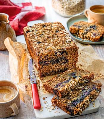 Oaty banana bread with blueberries