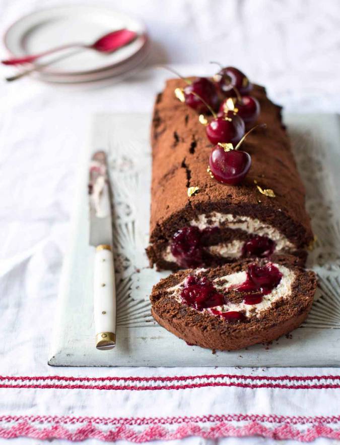 Chocolate roulade with chestnut and morello cherry cream Sainsbury's