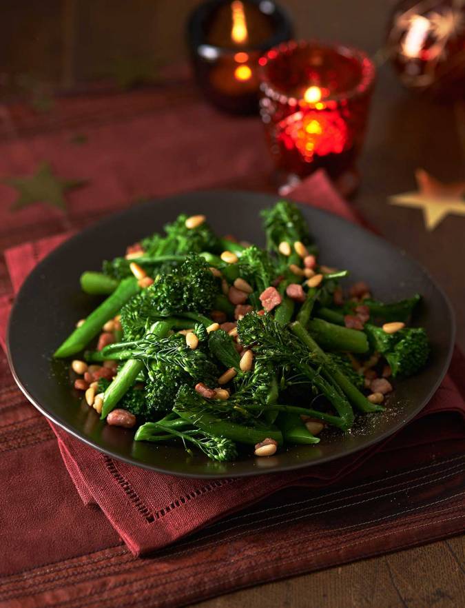 Tenderstem® broccoli with crispy pancetta and pine nuts 