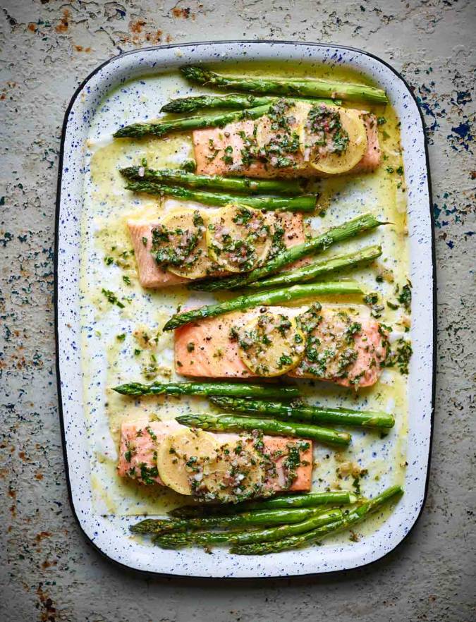 Salmon And Asparagus Traybake Recipe Sainsburys Magazine 7193