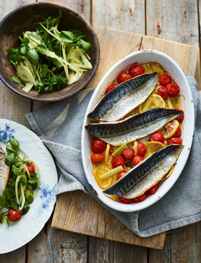 Pernod-baked mackerel with fennel and watercress recipe | Sainsbury's ...