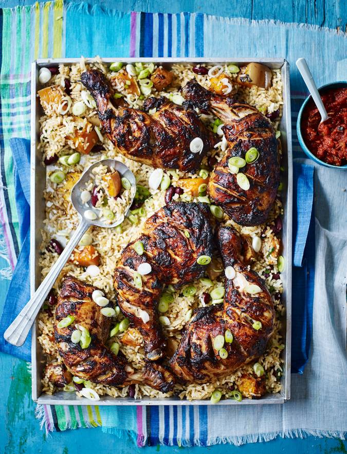 Mexican Chicken With Roast Squash Rice And Smoky Tomato Relish Sainsbury S Magazine