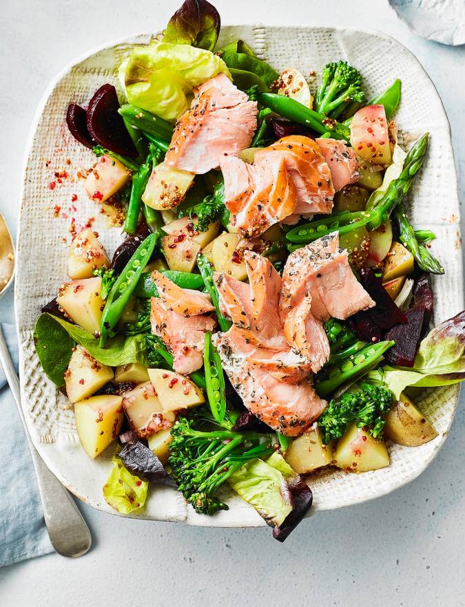 Maple smoked salmon and potato salad recipe | Sainsbury's Magazine