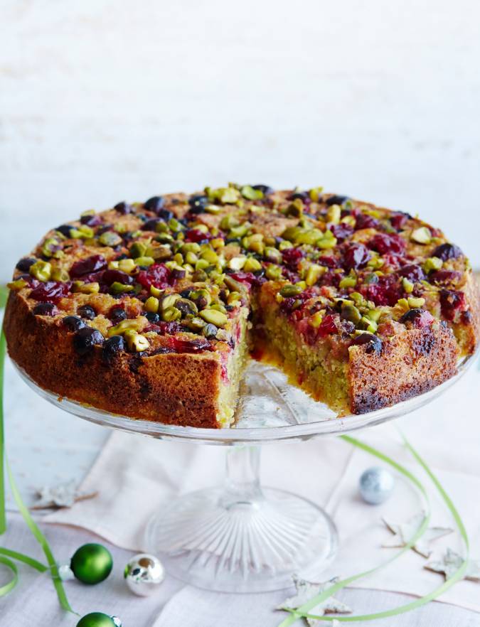 Pistachio and almond cake with cranberries | Sainsbury's Magazine
