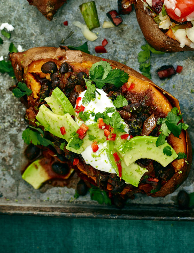 Baked Sweet Potato With Easy Black Bean Chilli | Sainsbury's Magazine