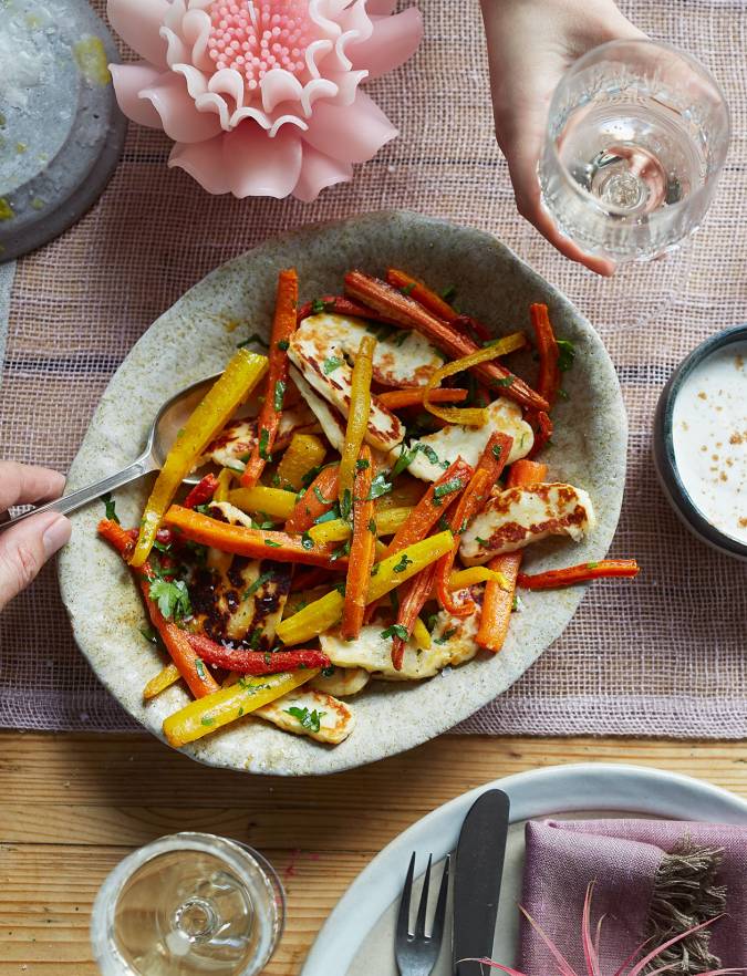 Roasted carrot salad with halloumi recipe | Sainsbury's Magazine