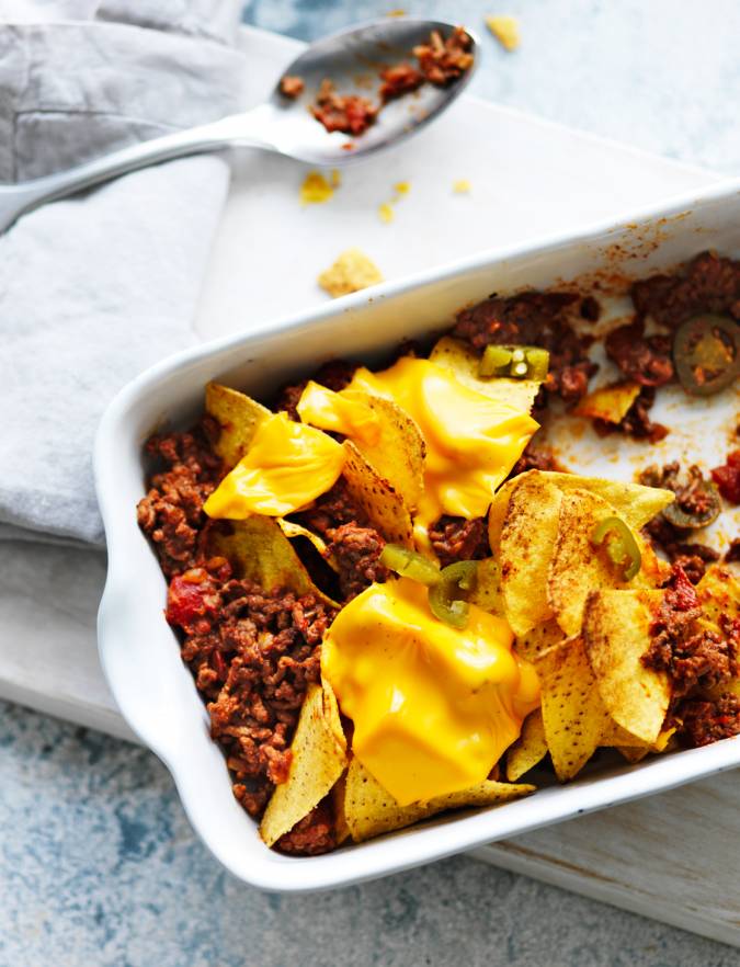 Cheeseburger nacho bake recipe | Sainsbury's Magazine