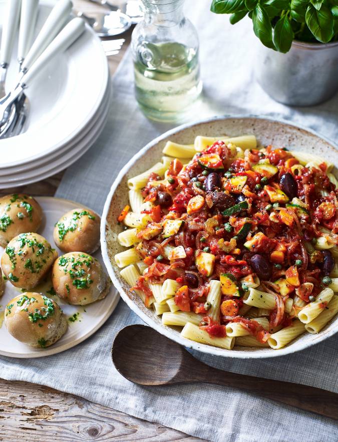 Chilli tomato pasta with garlic dough balls recipe | Sainsbury's Magazine